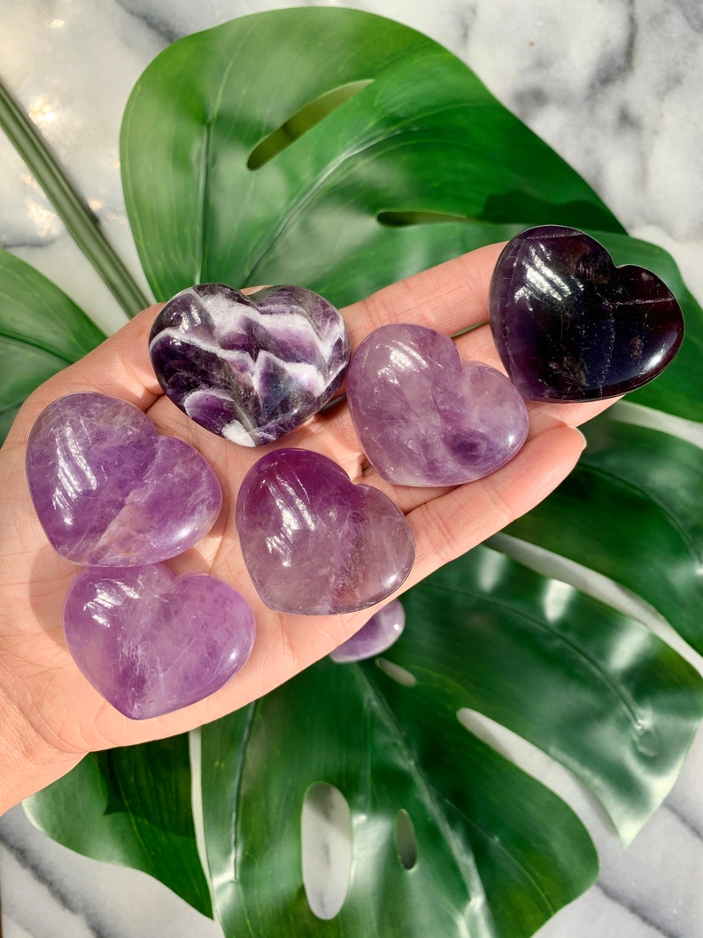 Amethyst Puffy Heart Palm Stone - Polished Purple Crystal - Chunky 1.7" - CrystalRockStar Meditation Yoga Collector Decor