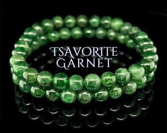 Rare Tsavorite Garnet Stretch Bracelet 6" Genuine A Grade 6mm Natural Green Crystal Round Beads, Jewelry Gift for Her, January Birthstone