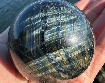 Blue Tiger Eye Hawks Eye Sphere from Australia 2.4" 60mm - Third Eye Chakra Meditation Yoga Lover Gift - Large Flashy Crystal Ball