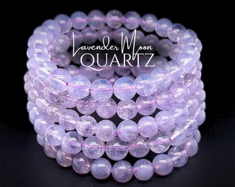 Lavender Moon Quartz Beaded Stretch Bracelet - Natural Crystals Rose Quartz Dumortierite 6mm 7mm 8mm Yoga Mala Chakra Stone Jewelry for Her