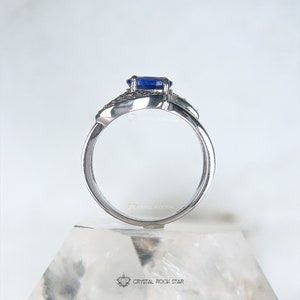 Genuine Blue Sapphire Silver Ring - Size 7 and 8 - Oval Natural September Birthstone - CZ Pave Crossover Twist Wide Band Anniversary Engagement - CrystalRockStar Los Angeles California