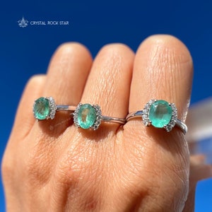 Genuine Emerald Ring Sterling Silver, 8x6mm Size 5 6 8, Natural May Birthstone 1.1 ct, Oval Engagement Ring, Colombian Emerald Ring, CZ Accents, CrystalRockStar Los Angeles, California Womens Jewerly Gifts