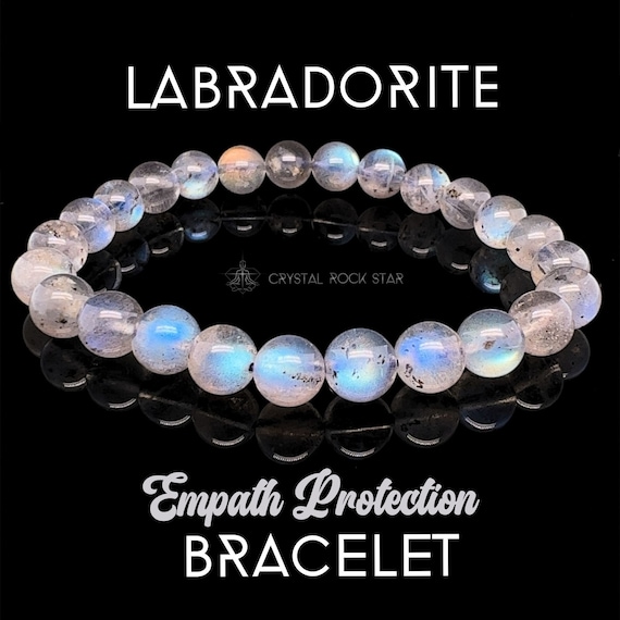 Labradorite Bracelet Crystal Healing Natural Stone Stretchy Stacking Bead  Bangle Jewellery Gift for Him or Her 