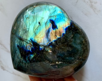 Rainbow Labradorite Heart - 3lbs Large 5.2" - Home Decor Crystal Centerpiece - Anniversary Wedding Love BFF Valentines Day Gift