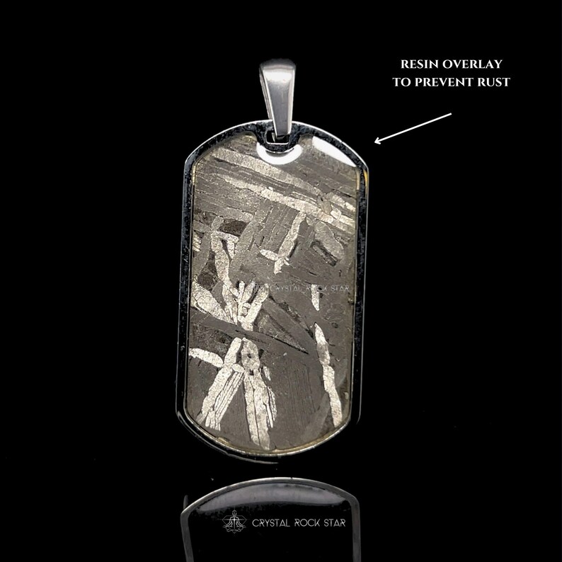 Meteorite Pendant - Stainless Steel Dog Tag - Genuine Tektite Mens Jewelry Gift - CrystalRockStar