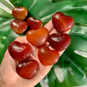 Carnelian Heart Palm Stone - Orange Natural Sacral Chakra Meditation Crystal for Passion and Creativity - Puffy Shape 1.7 Inches - Crystal Rock Star CA Shop