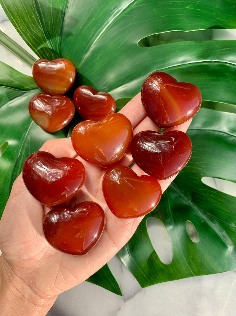 Carnelian Heart Palm Stone - Orange Natural Sacral Chakra Meditation Crystal for Passion and Creativity - Puffy Shape 1.7 Inches - Crystal Rock Star CA Shop