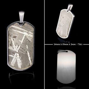 Meteorite Pendant - Stainless Steel Dog Tag - Genuine Tektite Mens Jewelry Gift - CrystalRockStar