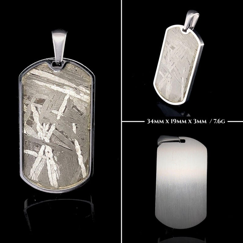 Meteorite Pendant - Stainless Steel Dog Tag - Genuine Tektite Mens Jewelry Gift - CrystalRockStar