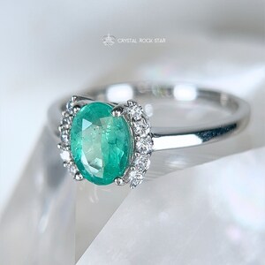 Genuine Emerald Ring Sterling Silver, 8x6mm Size 5 6 8, Natural May Birthstone 1.1 ct, Oval Engagement Ring, Colombian Emerald Ring, CZ Accents, CrystalRockStar Los Angeles, California Womens Jewerly Gifts