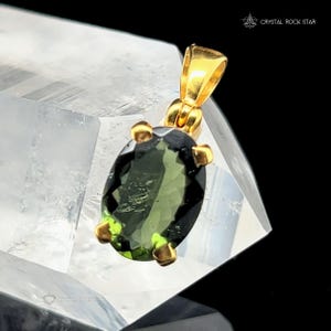 Genuine Moldavite Gold Pendant & Optional Greenland Nuummite Empath Protection Stone Set - Faceted Oval Cut Green Tektite - CrystalRockStar Meditation Jewelry