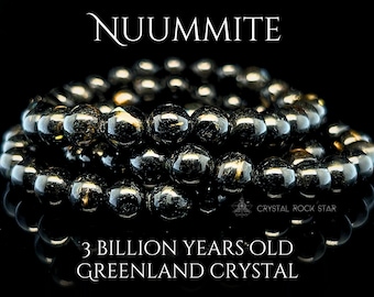 Pulsera genuina de Nuummite, cuentas premium de Groenlandia de 8 mm, joyería de protección empática imprescindible, el cristal más antiguo del mundo, de 3 mil millones de años