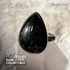 Greenland Nuummite Sterling Silver Ring Size 7.5 - Genuine Stone Pear Teardrop - Empath Protection - 3 Billion Years Old Collector Jewelry