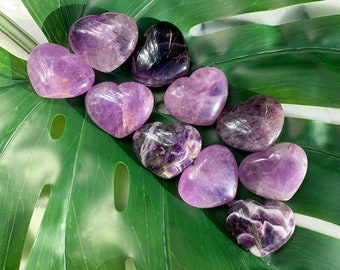 Amethyst Puffy Heart Palm Stone -  Polished Purple Crystal - Chunky 1.7"