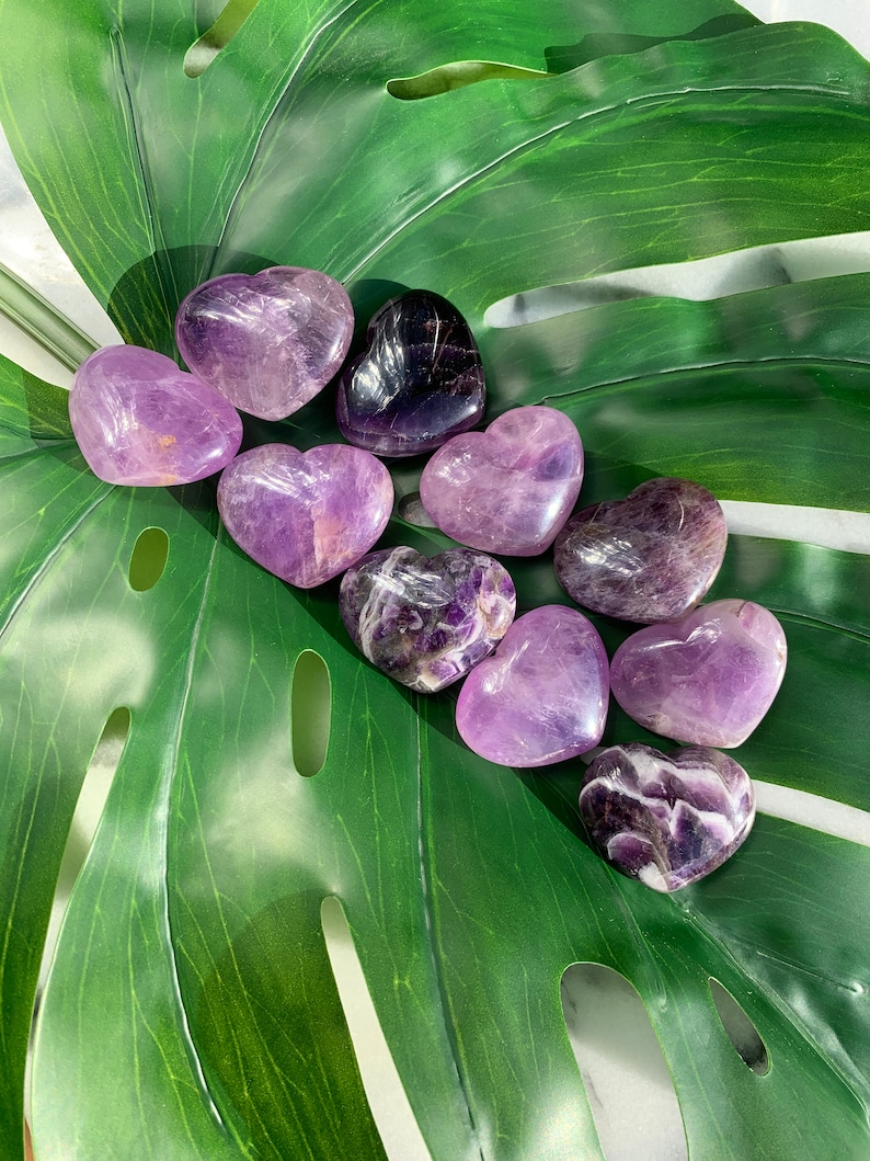 Amethyst Puffy Heart Palm Stone - Polished Purple Crystal - Chunky 1.7" - CrystalRockStar Meditation Yoga Decor