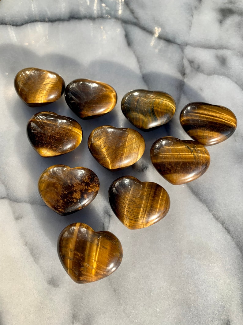 Tiger Eye Heart Palm Stone Grid - Golden Solar Plexus and Root Chakra Meditation Crystal for Empowerment and Prosperity - Chunky 1.7 Inches - Crystal Rock Star California Shop
