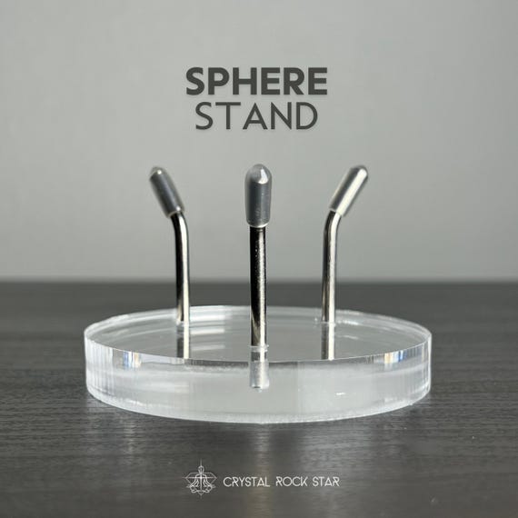 Clear Sphere Stand - 2.5" Round Acrylic - Silver Metal Orb Holder for 2-4 Inch Spheres - Egg Crystal Ball Ornament Specimen Display