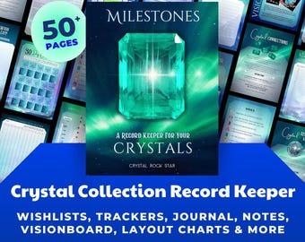 Crystal Manifestation Journal - Milestones - Spiritual Crystal Healing Digital Planner eBook [Emerald Aurora]