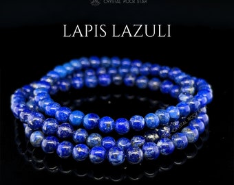 Lapis Lazuli Bead Stretch Bracelet, Empath Protection, Third Eye Chakra Crystal, Small 5mm Beads, Size 7",  Minimalist Dainty Jewelry Gift