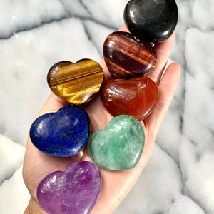 Gemstone Heart Palm Stone - Polished Rainbow Crystals - Chunky 1.7" - CrystalRockStar Meditation Yoga Collector Decor