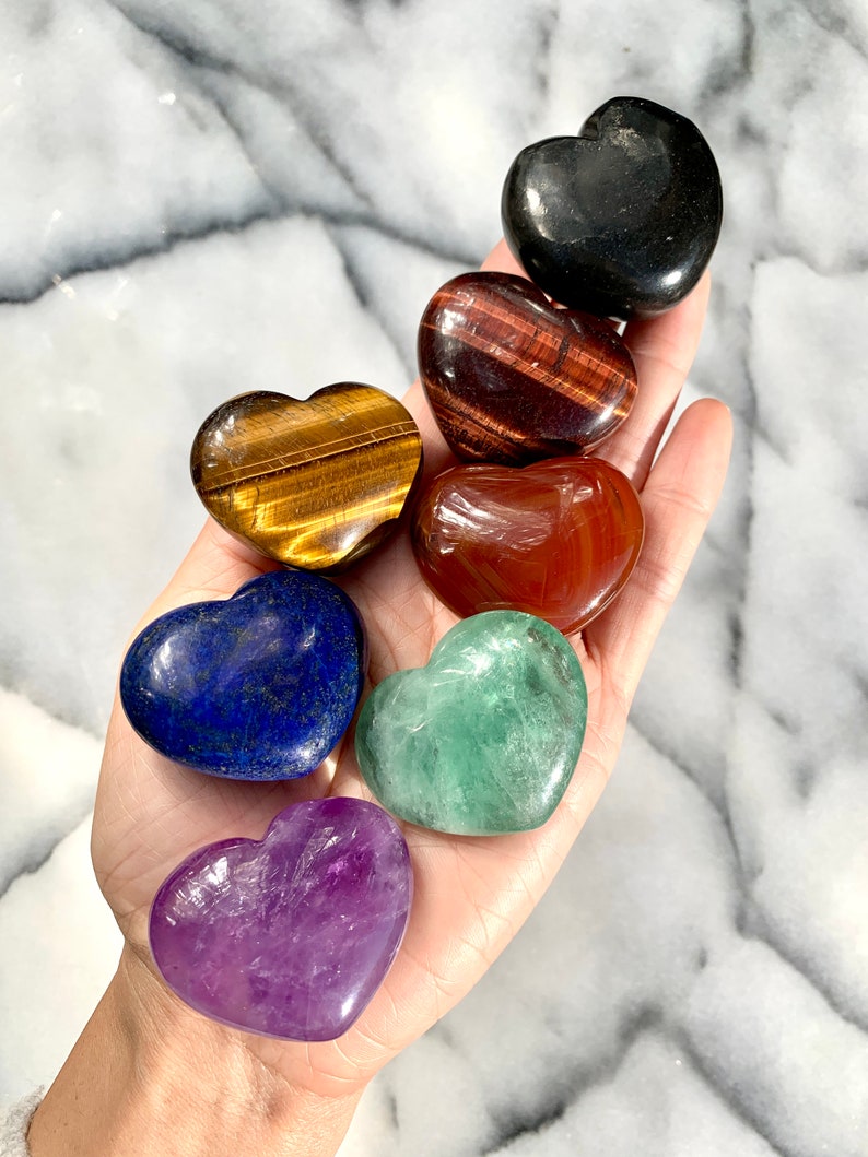 Gemstone Heart Palm Stone - Polished Rainbow Crystals - Chunky 1.7" - CrystalRockStar Meditation Yoga Collector Decor