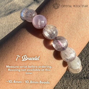 Kunzite Crystal Bracelet, Semi-Translucent Cat Eye Kunzite Bead Stretch Bracelet, 7 Inch, Unique Gifts for Her, 11mm Champagne and Cotton Candy Pink Beads, CrystalRockStar California - Premium High A Grade Crystals for Self Love Heart Chakra
