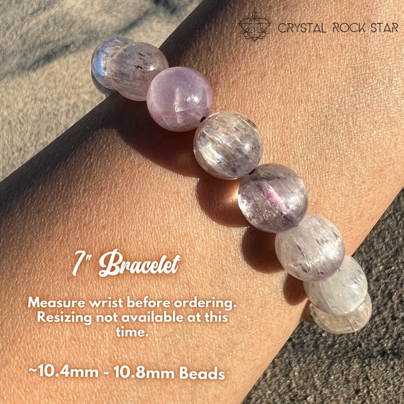 Kunzite Crystal Bracelet, Semi-Translucent Cat Eye Kunzite Bead Stretch Bracelet, 7 Inch, Unique Gifts for Her, 11mm Champagne and Cotton Candy Pink Beads, CrystalRockStar California - Premium High A Grade Crystals for Self Love Heart Chakra