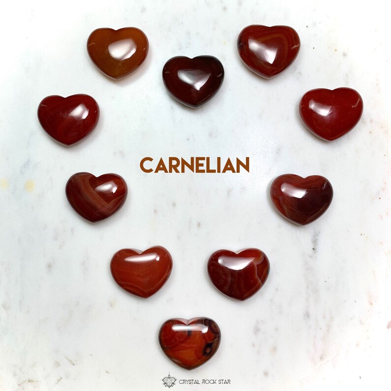 Carnelian Heart Palm Stone Heart Grid - Orange Natural Sacral Chakra Meditation Crystal for Passion and Creativity - Puffy Shape 1.7 Inches - Crystal Rock Star Los Angeles Shop