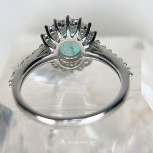 Columbian Emerald Star Halo Sterling Silver Ring Size 7 - Oval Cut Genuine Natural May Birthstone - Engagement - Pave Band - 1.4ct 7x5mm - CrystalRockStar Los Angeles California