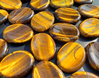 Tiger Eye Palm Stone - Oval Polished Meditation Crystal - Solar Chakra - Empowerment Prosperity Abundance Manifestation