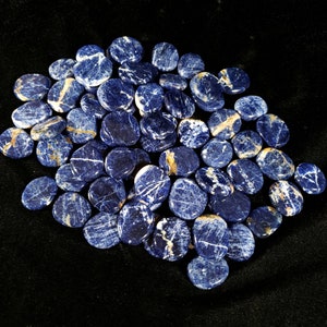 Sodalite Oval Palm Stone Polished Flat Crystal - Premium Deep Blue Lazulite and White Vein Calcite Inclusions - Hematite Inclusions  - Ethically Mined Collector Crystals - Pocket Travel Small Size