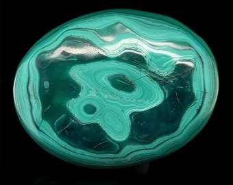 Malachite Palm Stone 2.2" Oval -  For Emotional Release, EMF Empath Protection - Heart Chakra Collector Crystal - Light & Dark Mint Green