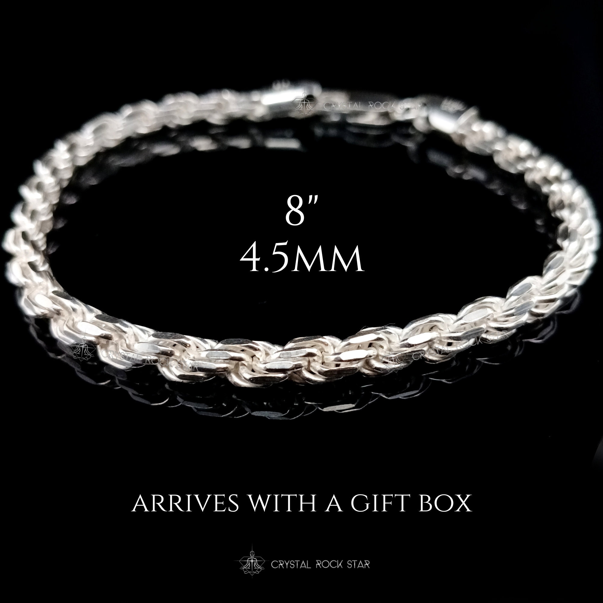 Sterling Silver Bracelet, Solid 925 Silver, Chunky Rope Link Chain