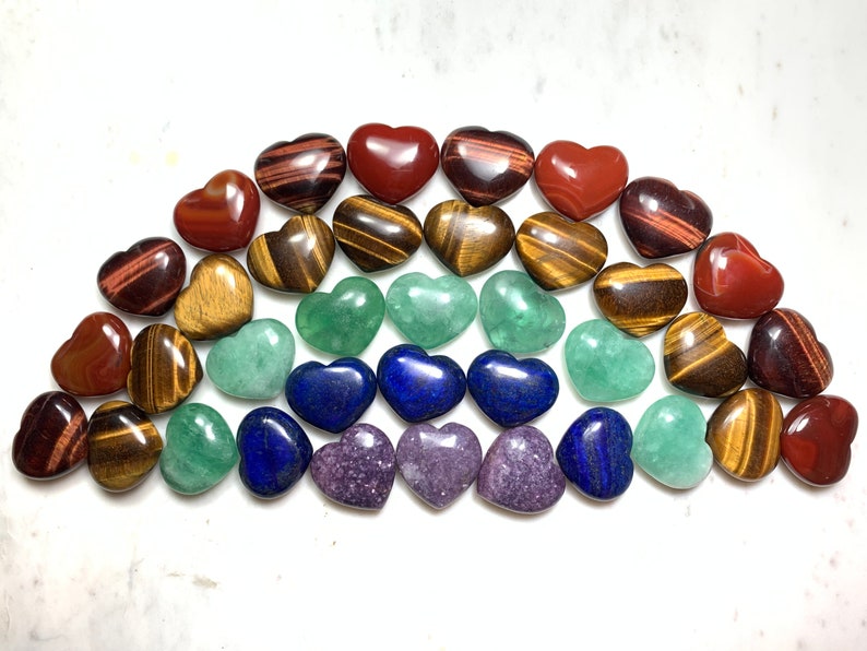 Gemstone Heart Palm Stone - Polished Rainbow Crystals - Chunky 1.7" - CrystalRockStar Meditation Yoga Collector Decor