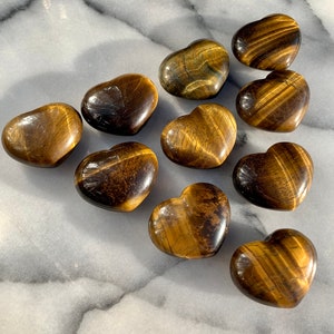 Tiger Eye Heart Palm Stone Grid - Golden Solar Plexus and Root Chakra Meditation Crystal for Empowerment and Prosperity - Chunky 1.7 Inches - Crystal Rock Star California Shop