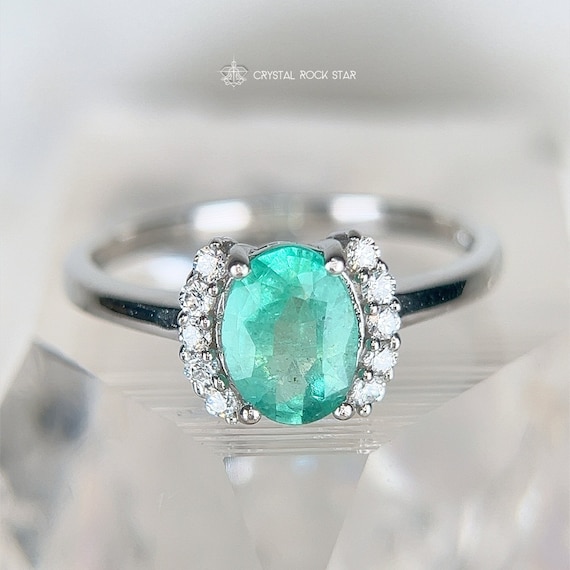 Natural Emerald Ring - Oval Cut, Sterling Silver, Art Deco Vintage Style, 1.1 ct, Genuine May Birthstone Jewelry, Statement Gift for Her