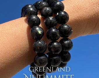 Genuine Nuummite Stretch Beaded Bracelet - Rare Greenland Empath Protection, 10mm Large Chunky Beads, 3 Billion Years Old Stone