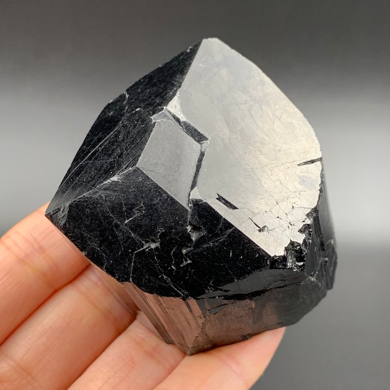 Schorl Black Tourmaline Collector Specimen with Diamond Geometric Tip Large Home EMF Protection Grounding Crystal