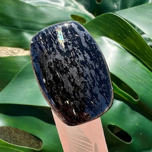 Nuummite Rectangle Cabochon -  Blue Bronze Flash - Genuine Rare Greenland Crystal - Palm Stone Tumbled Alternative
