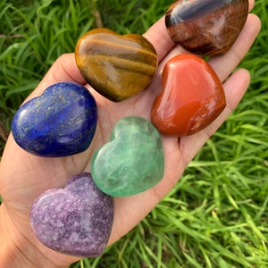 Rainbow Heart Palm Stones - Chakra Meditation Crystals Kit Set - CrystalRockStar CA Shop