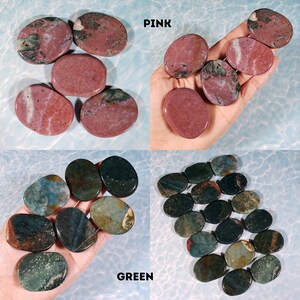 Ocean Jasper Palm Stone - Flat Oval Crystal for Manifestation - Pink and Green Polished Genuine Crystals - CrystalRockStar CA Shop