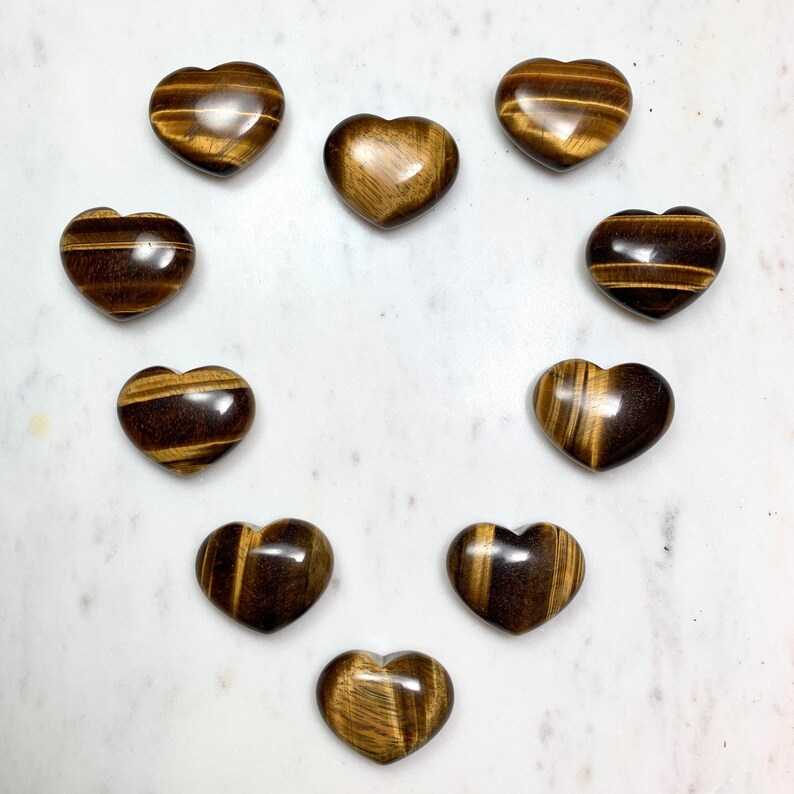 Tiger Eye Heart Palm Stone Grid - Golden Solar Plexus and Root Chakra Meditation Crystal for Empowerment and Prosperity - Chunky 1.7 Inches - Crystal Rock Star California Shop