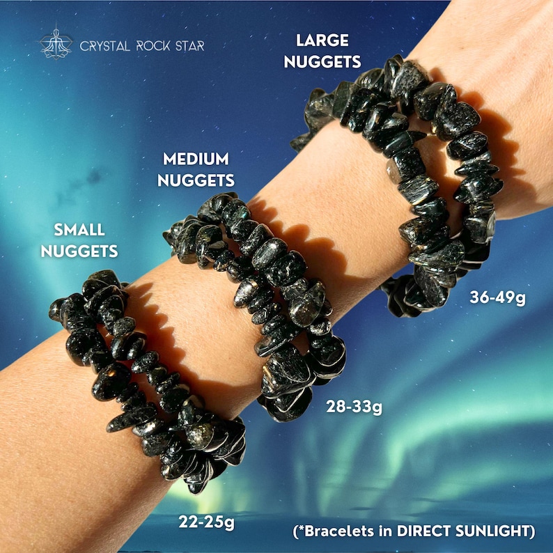 Nuummite Chip Bead Stretch Bracelet - Worlds Oldest 3 Billion Year Old Crystal Rock Star - Rare Genuine Greenland Black Empath Protection Stone with Gold Flashes - Yoga Boho Festival Meditation Jewelry - CrystalRockStar Los Angeles California