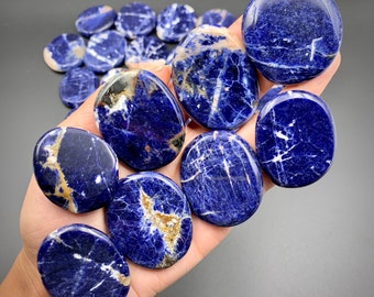 Premium Sodalite Palm Stone - Natural Blue Polished Flat Large Crystal - Choose Small or Medium Size