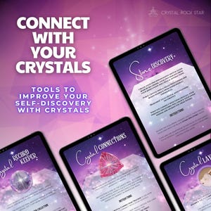 Connect with Your Crystals - Tools to Improve Your Self-Discovery with Crystals - Stone Discovery Custom Crystal Meanings Book - Crystal Meditation Connection Record Keeper - Crystal Layouts Charts for Crystal Practitioners - Crystal Collector Journal PDF – Gem Tracking & Properties Logbook, Digital Diary, Metaphysical Meanings, Pink Celestial Meditation Planner