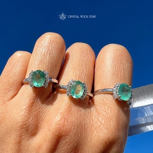 Genuine Emerald Ring Sterling Silver, 8x6mm Size 5 6 8, Natural May Birthstone 1.1 ct, Oval Engagement Ring, Colombian Emerald Ring, CZ Accents, CrystalRockStar Los Angeles, California Womens Jewerly Gifts