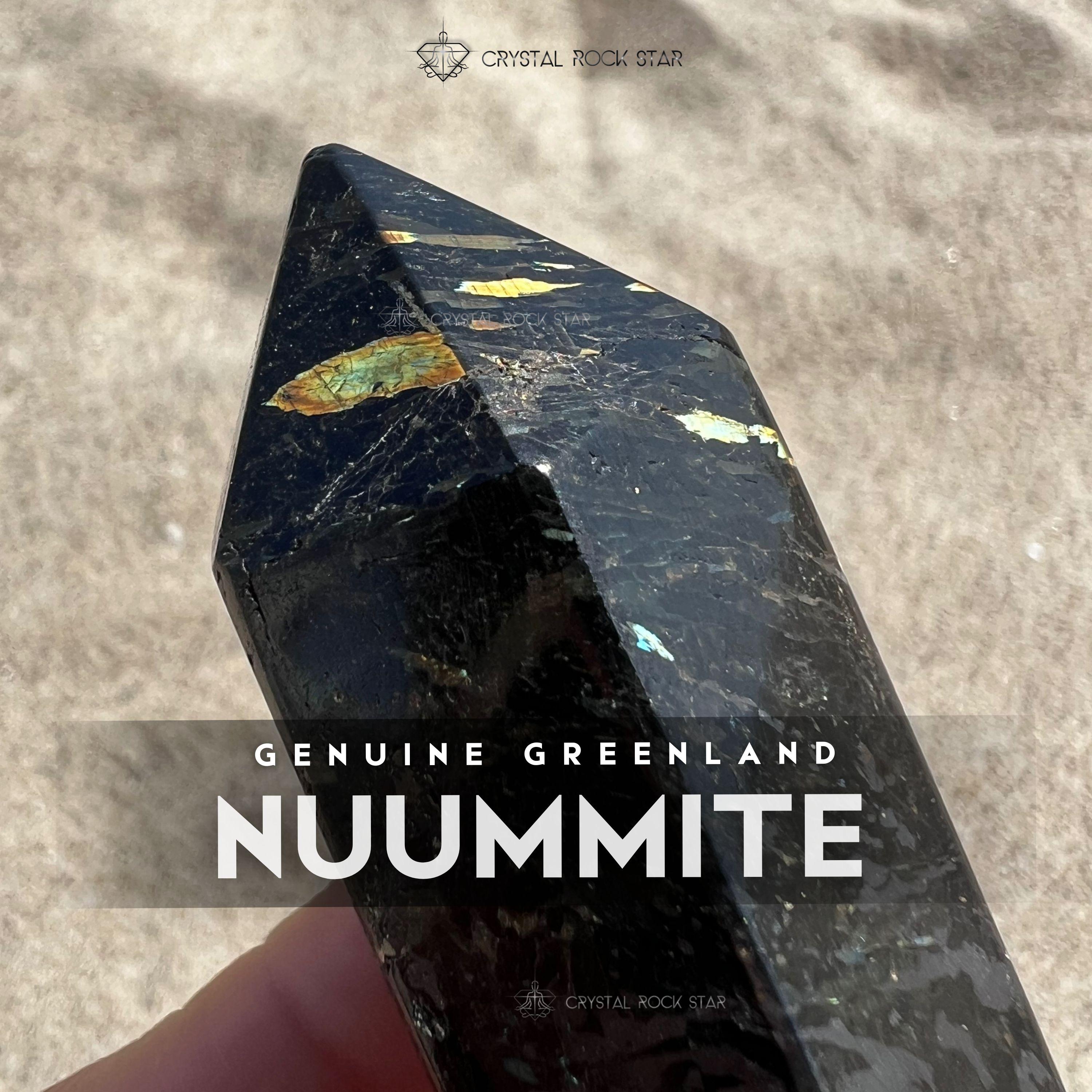 Greenland Nuummite Point: Flashy Stone Obelisk, Past Life Regression, Empath Protection 3.9"