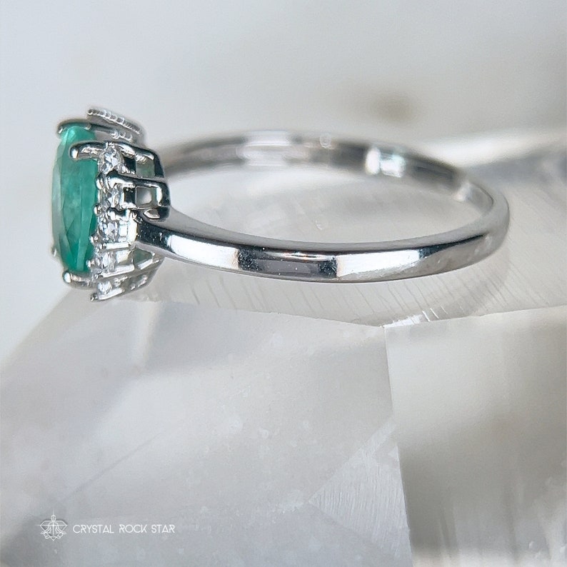 Genuine Emerald Ring Sterling Silver, 8x6mm Size 5 6 8, Natural May Birthstone 1.1 ct, Oval Engagement Ring, Colombian Emerald Ring, CZ Accents, CrystalRockStar Los Angeles, California Womens Jewerly Gifts