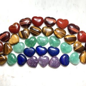 Rainbow Heart Palm Stone Grid - Crystal Meditation Set Kit Chunky 1.7 Inches - Crystal Rock Star California Shop - Red Tiger Eye - Green Fluorite - Lapis Lazuli - Lepidolite - Carnelian