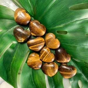 Tiger Eye Heart Palm Stone - Golden Solar Plexus and Root Chakra Meditation Crystal for Empowerment and Prosperity - Chunky 1.7 Inches - Crystal Rock Star CA Shop